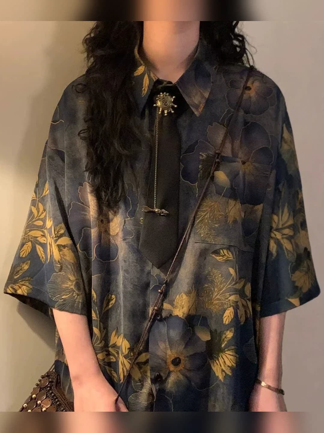 Women's summer printed blouse, short sleeve, lapel collar, loose fit, casual style
