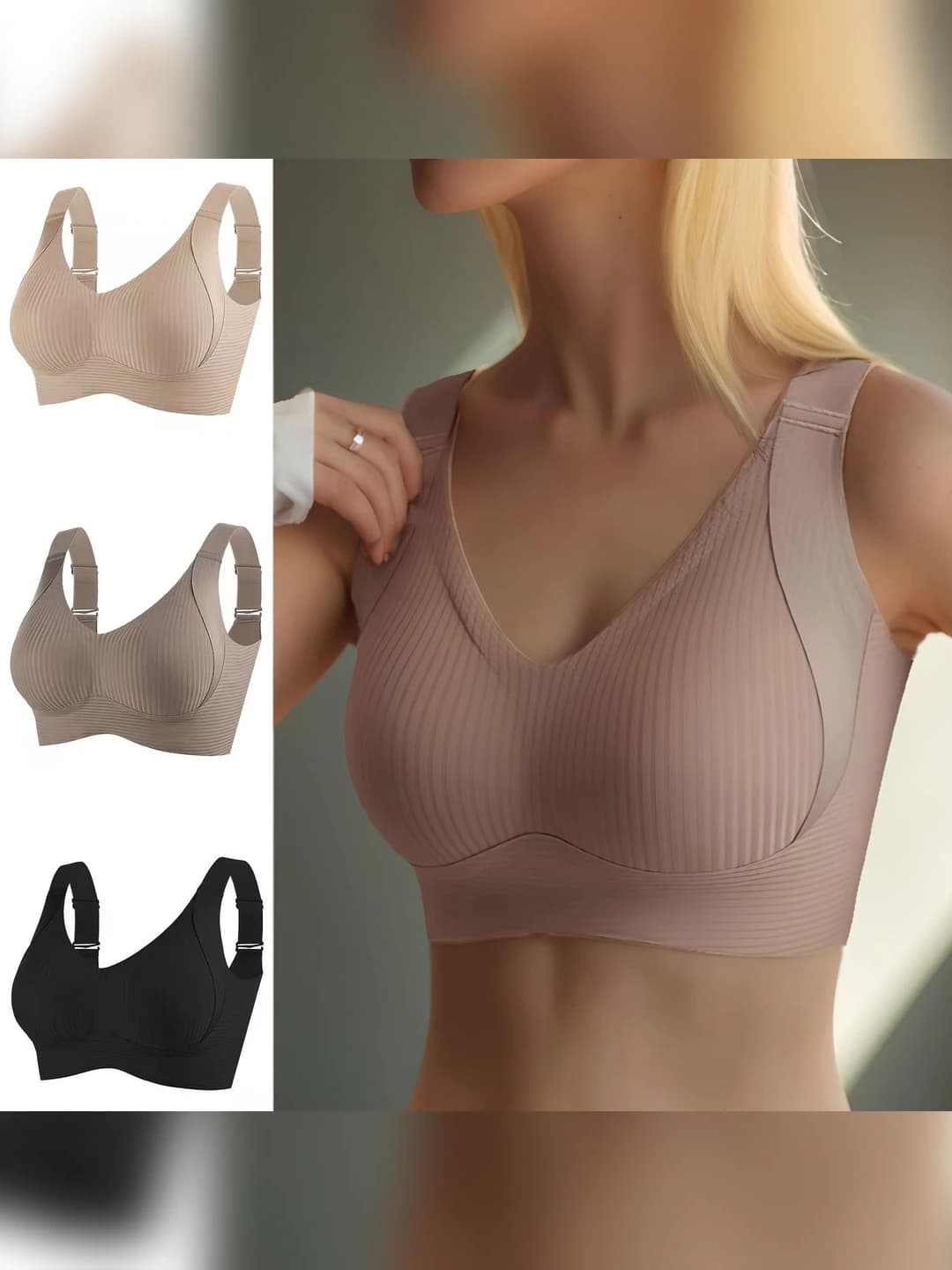 Women's seamless, wire-free, thin full-cup bra: side support, visual reduction, lift and anti-sagging