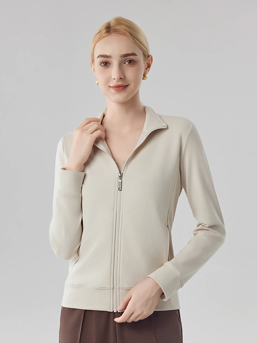 Stand collar jacket [Almond white]
