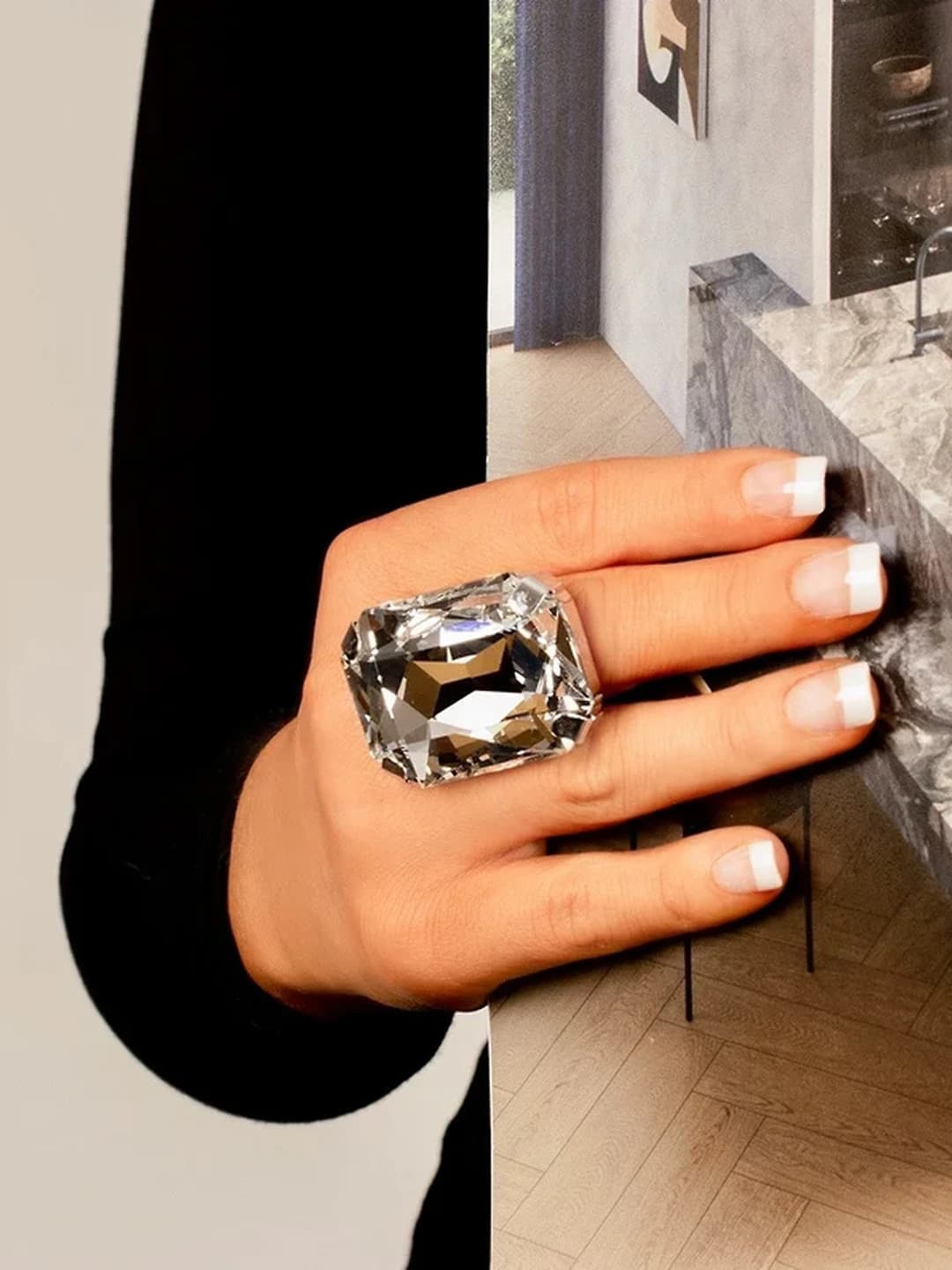 Women's rhinestone square ring, minimalist style
