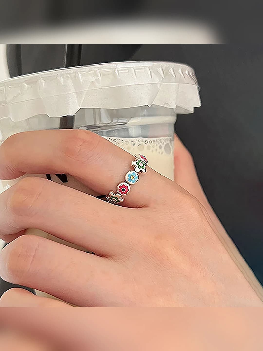 Colorful enamel flower ring for women, adjustable, individual index finger ring