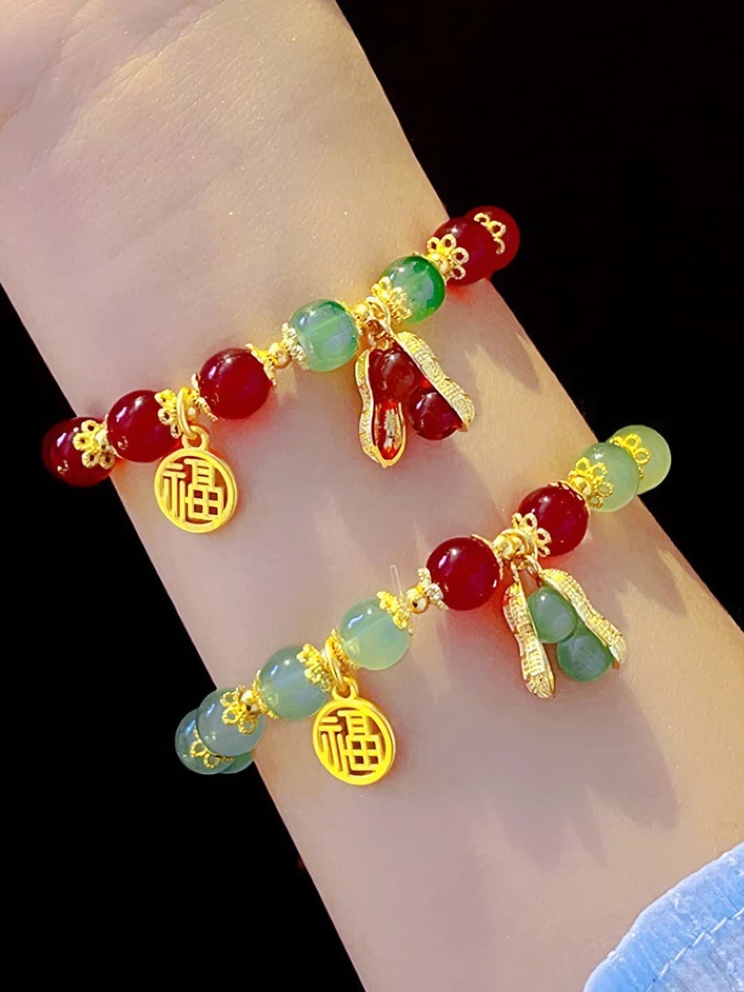 Ayollar uchun yong'oq shaklidagi shisha va lyubrits bransoletka, qo'lda ishlangan, tabiiy uslub