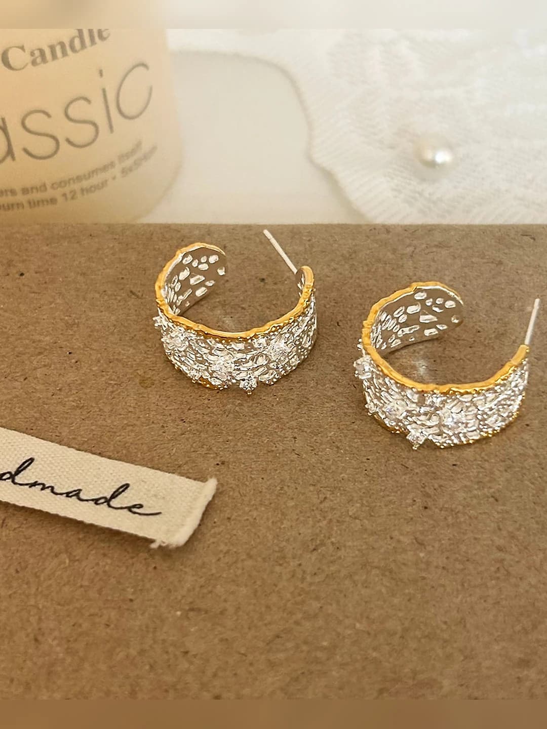 Women's 14k gold-plated geometric stud earrings with ring design element, irregular cutout pattern, luxury style for office and daily wear