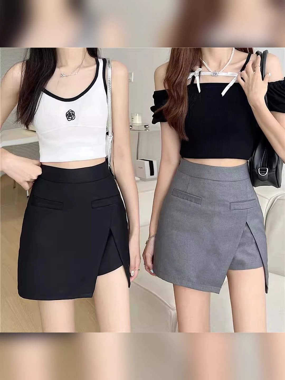 Women's A-line mini skirt 2026 spring-autumn, checked pattern, slimming, casual style