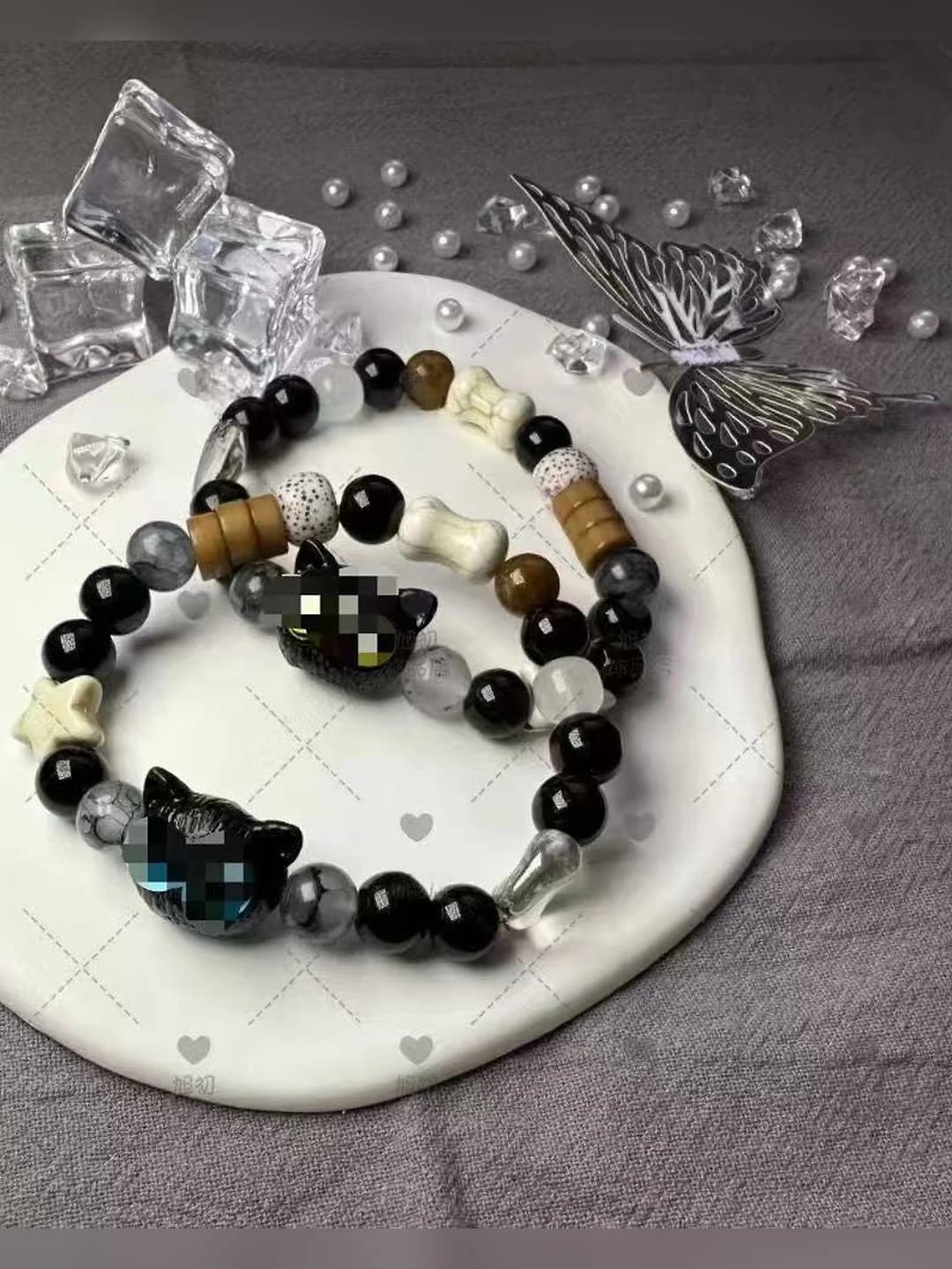 Black and white turtle and star bracelet, gift for couples