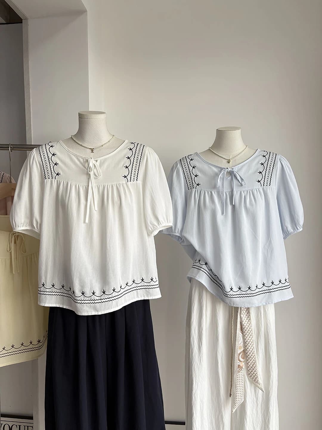 Women's 2026 summer Korean style embroidered loose fit breathable crew neck short sleeve blouse