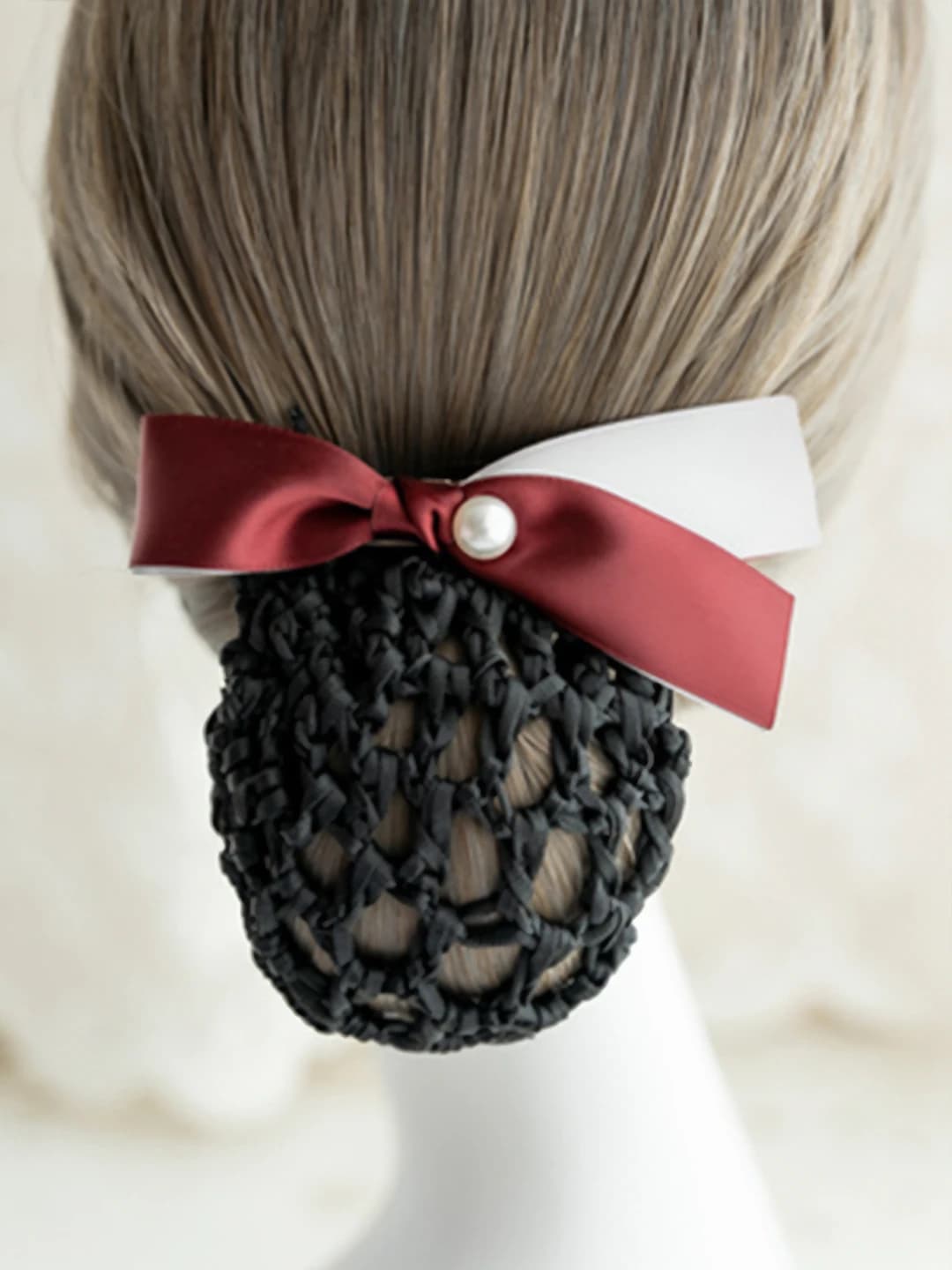 Single pearl, angled, burgundy, high black mesh