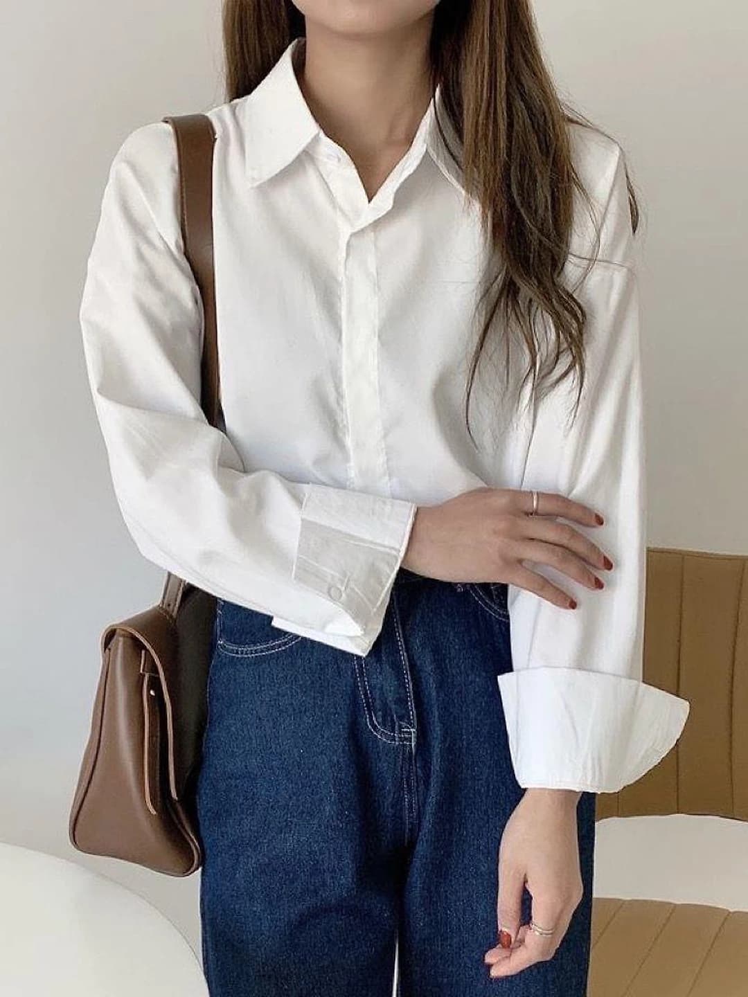Women's white polo shirt 2026 spring-summer, long sleeve, loose fit, Korean style