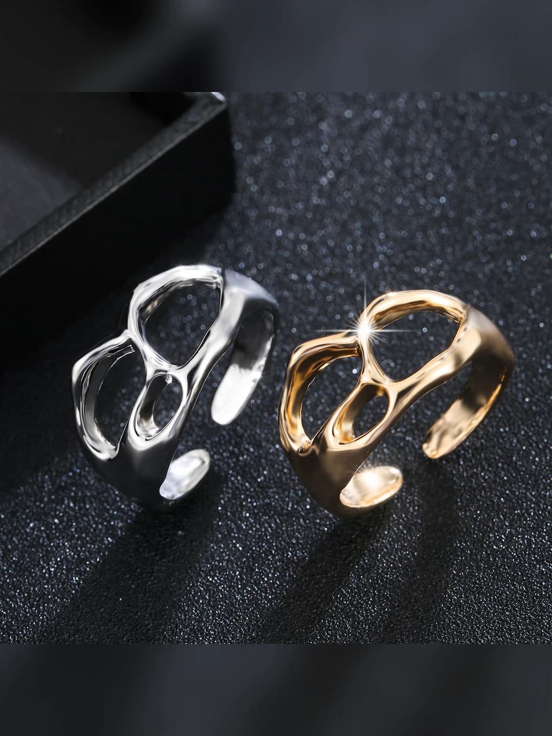Women's open ring, retro style, geometric shape, gold plating