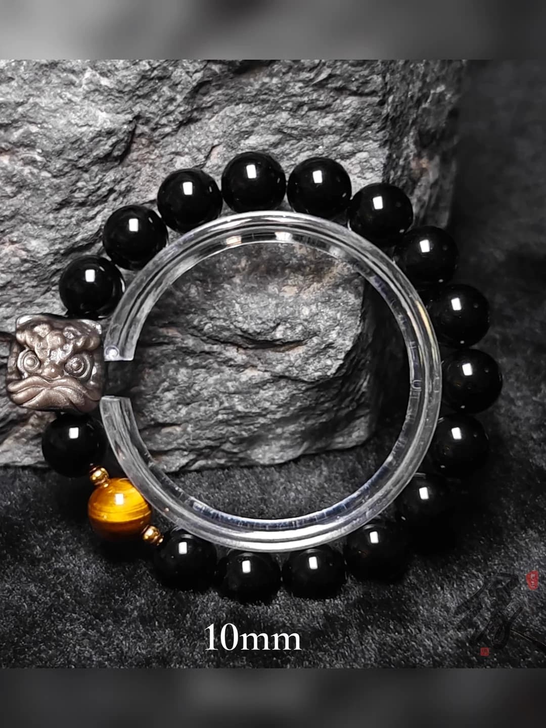 Kumush obid asad+Qora obsidian 10mm+Tiger eye