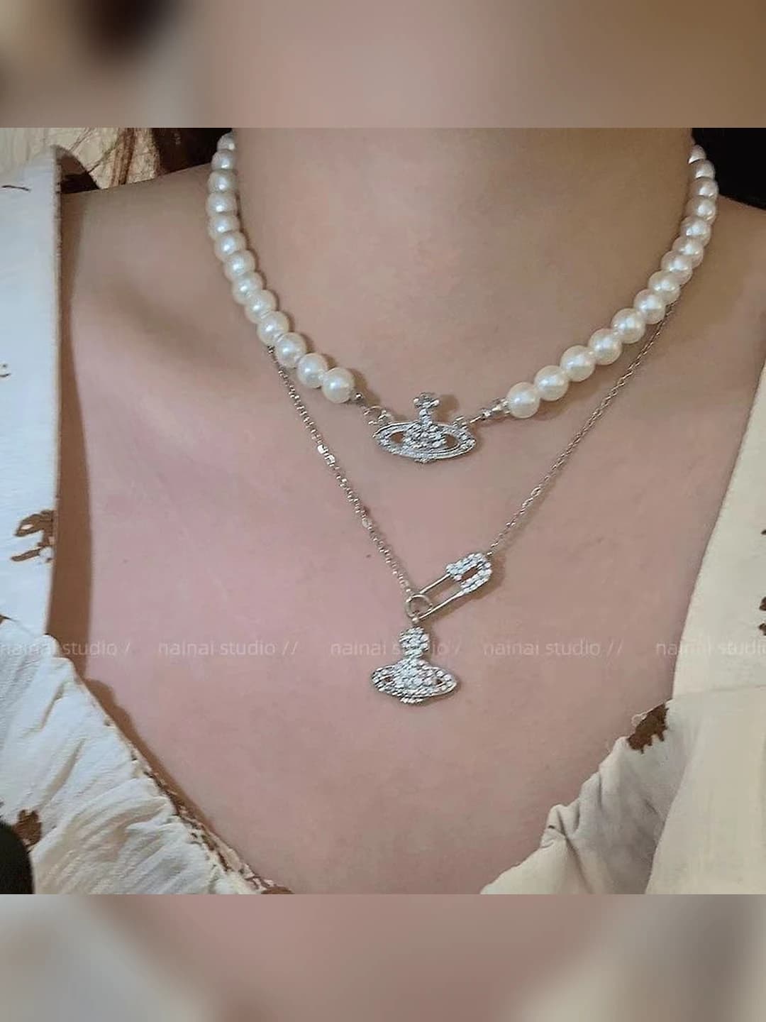 Ayollar uchun fransuz retro ikki qatlamli mo'yalik zanjiri, choker va klavikula zanjiri