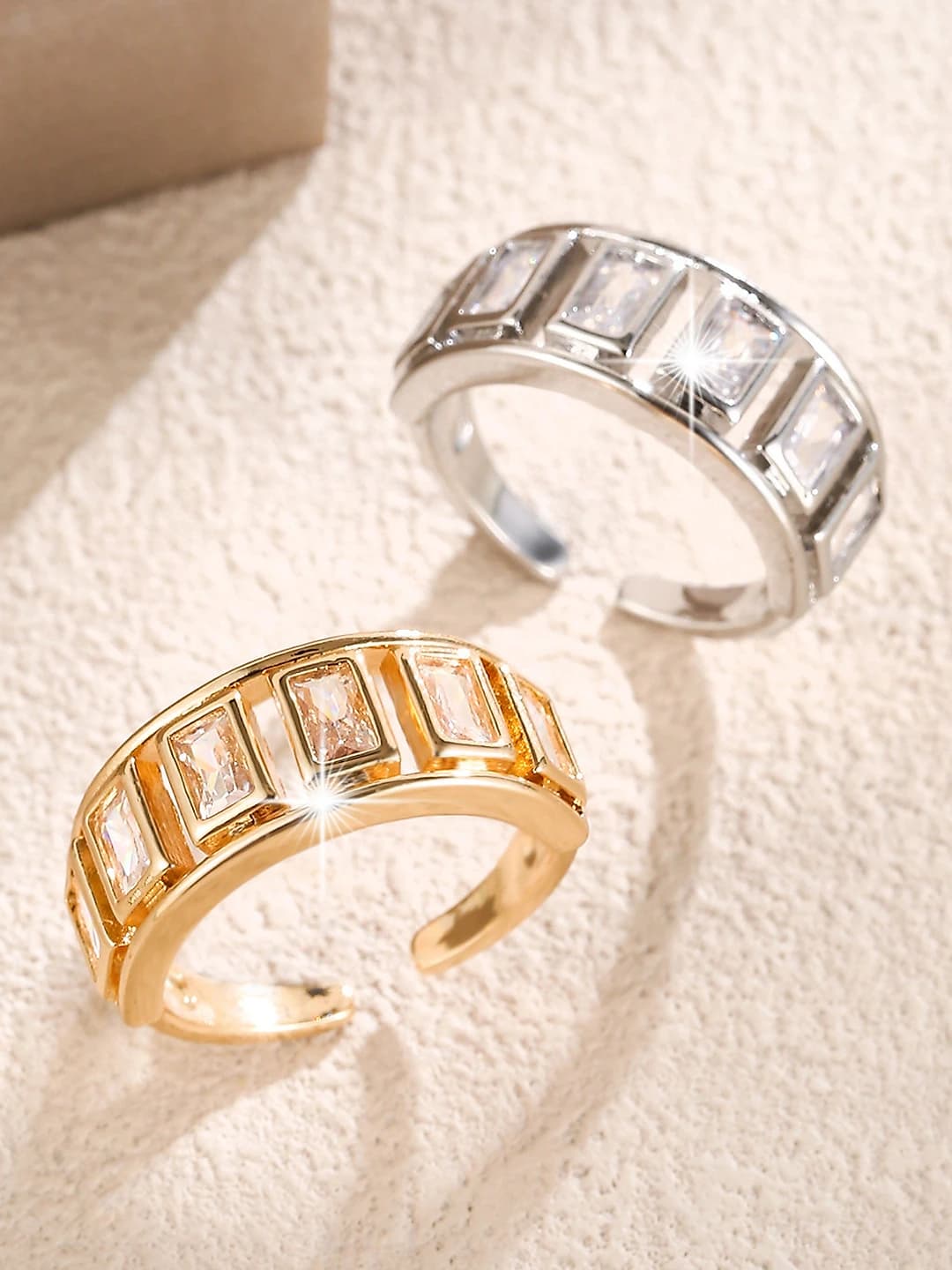 Women's open square ring with zirconia