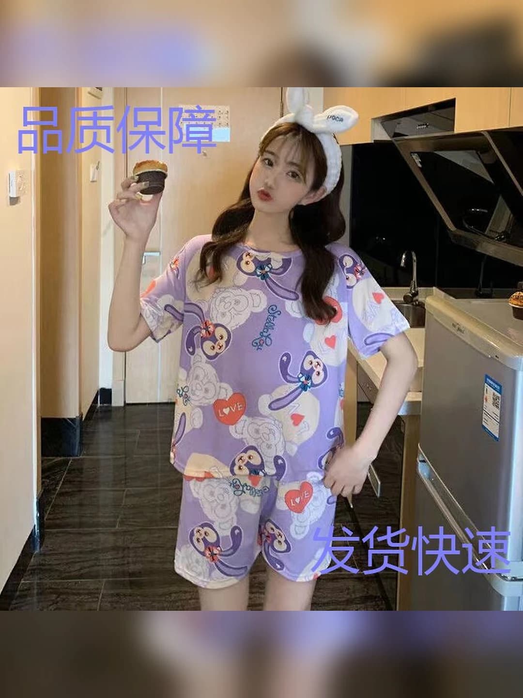 Women's summer thin pajama set: loose fit short sleeve top and shorts, crew neck, casual loungewear