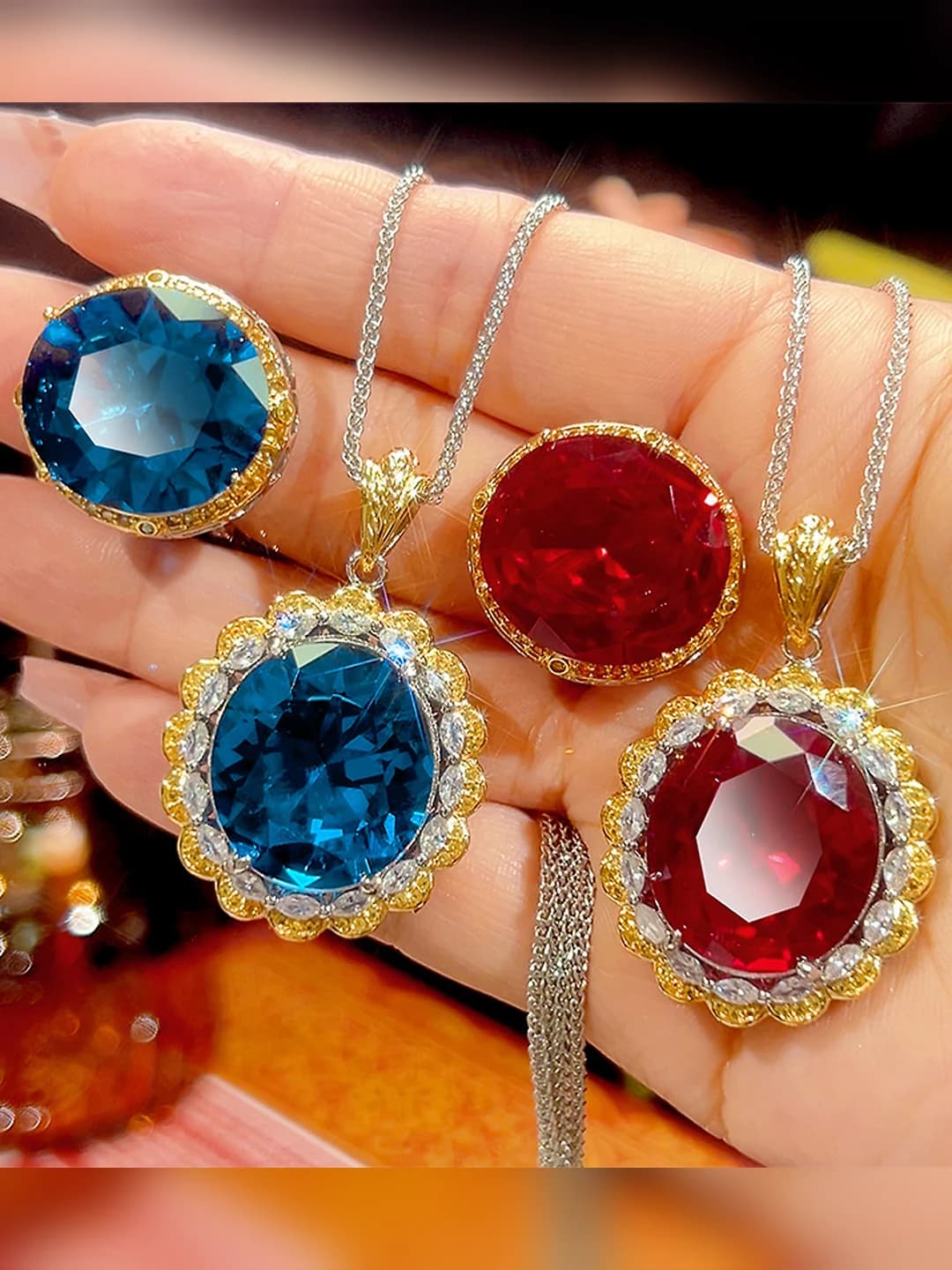 Women's set: gold-plated brass, synthetic corundum 18*20 mm, retro style