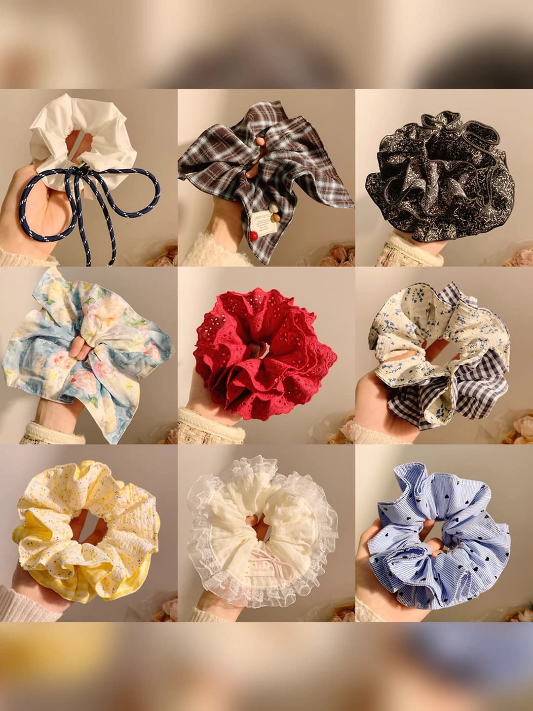 Women's stretch hair scrunchie with lace and bow, 2026