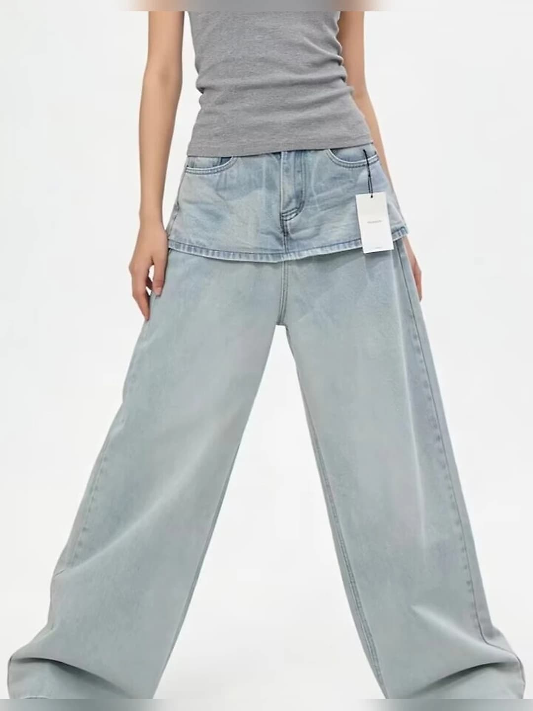 Women's Korean style retro jeans, high waist, loose fit and straight cut, spring-autumn