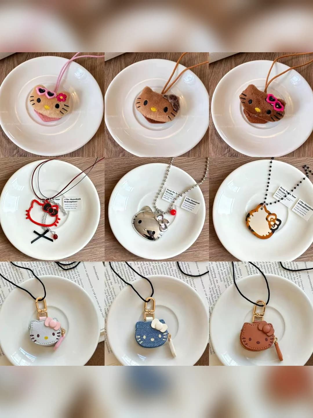 Women's Hello Kitty shaped zinc alloy electroplated short chain with coin purse and mirror