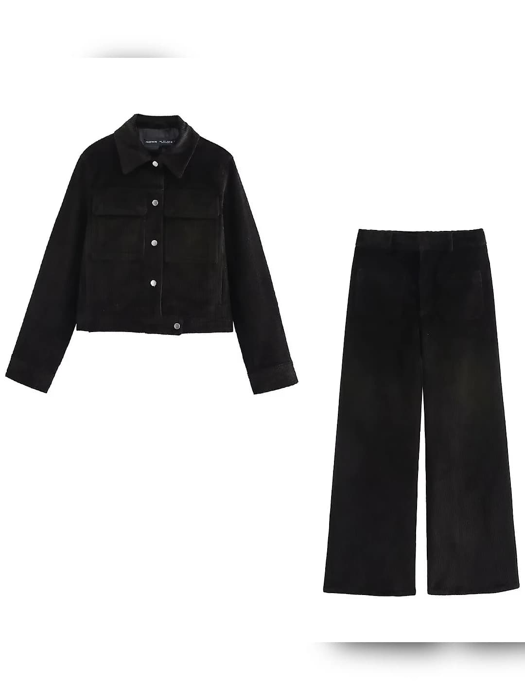 Women's 2026 spring-autumn retro style set with cropped lapel collar jacket and loose fit wide-leg trousers