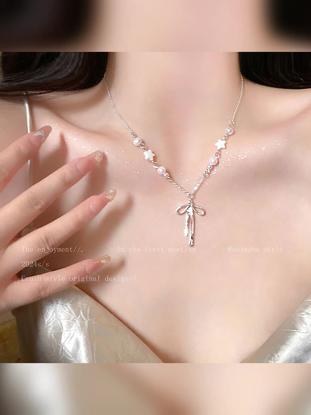 Women's summer divine beauty style necklace with bow and stars
