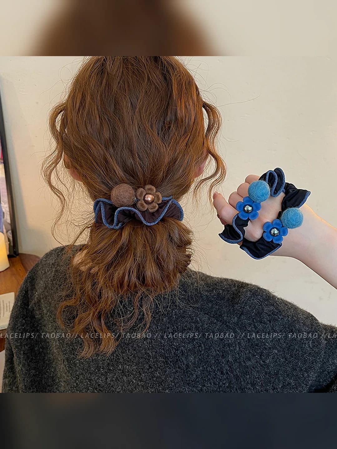 Women's stretch hair tie with floral pattern, high elasticity, handmade, fairy style hair accessory