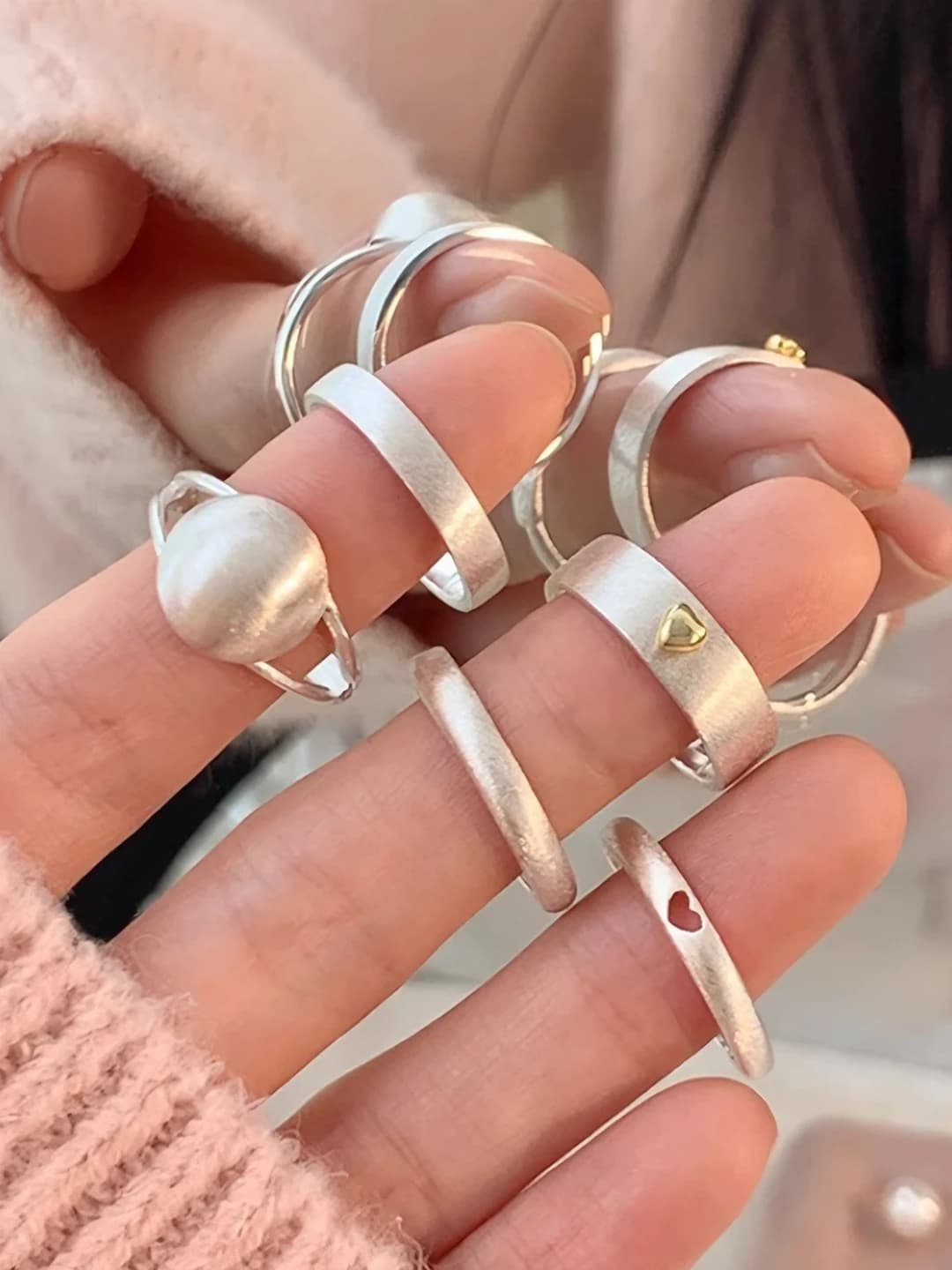 Matte set of simple geometric rings for women, for index finger