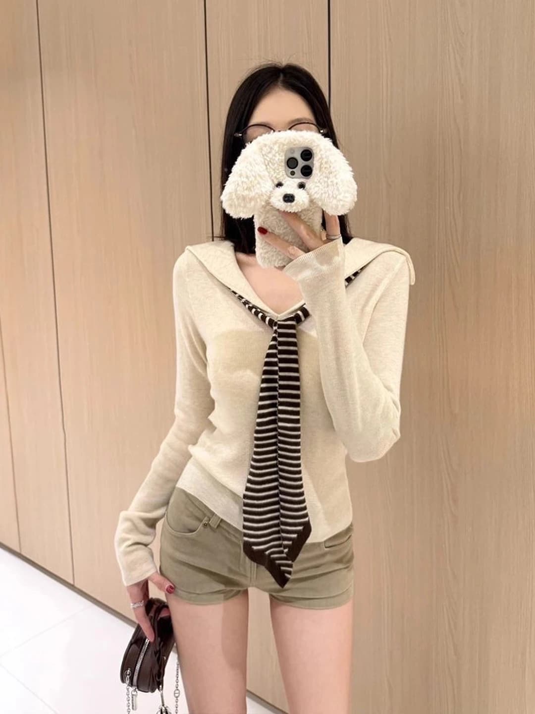 Women's knit top, slim fit, slimming, striped, long sleeve, cropped, non-iron