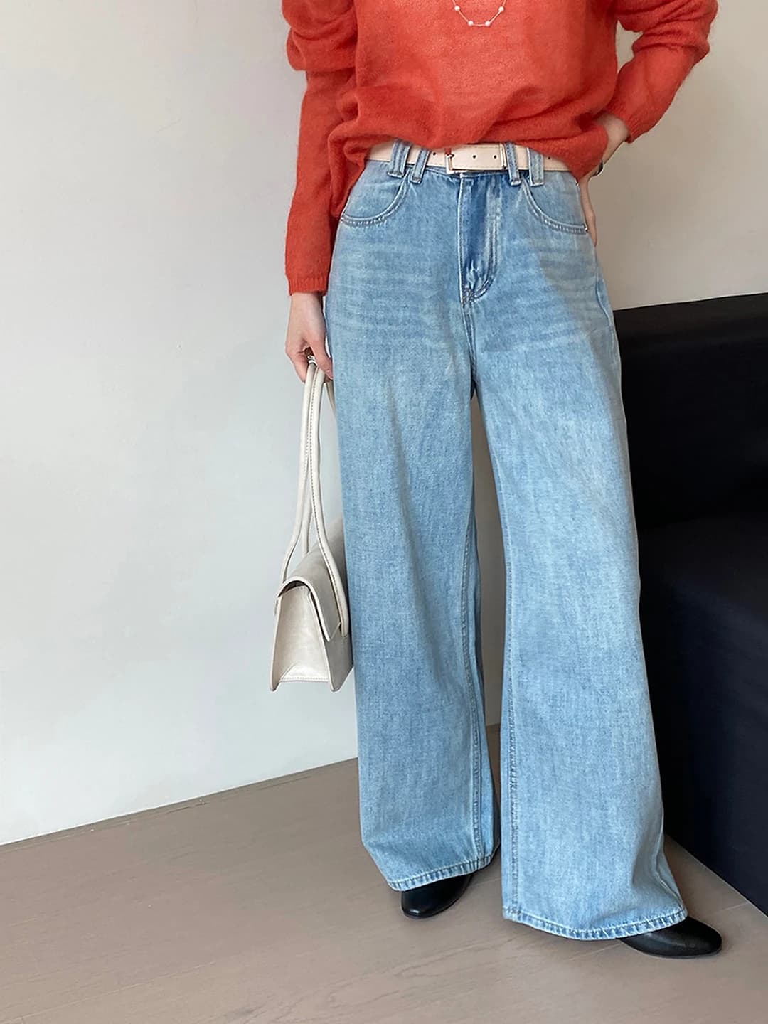 Women's wide and flared jeans: high waist, straight cut, slimming, casual, 80-90% cotton