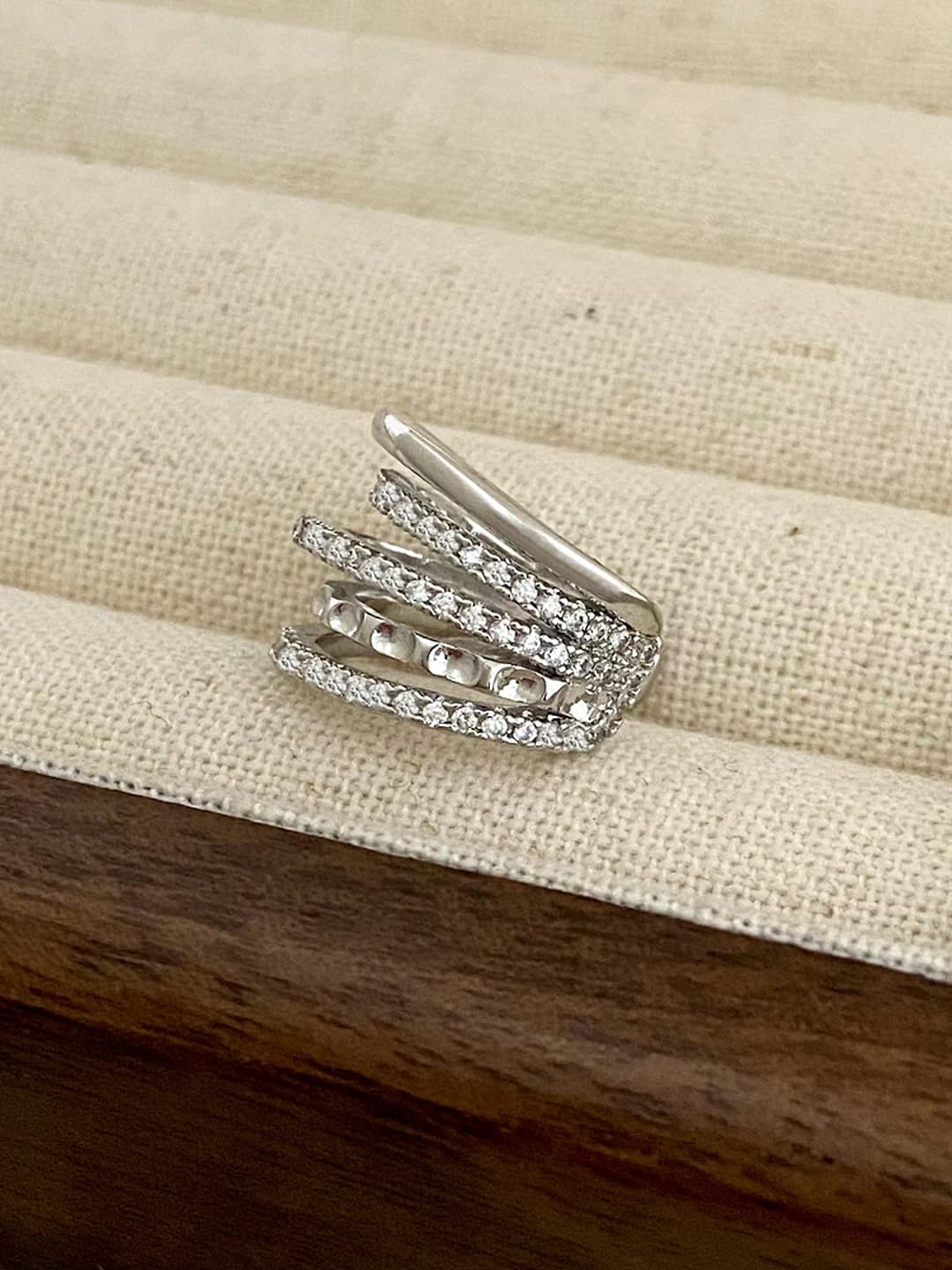 Silver multi-layer micro-set ear cuff A-116