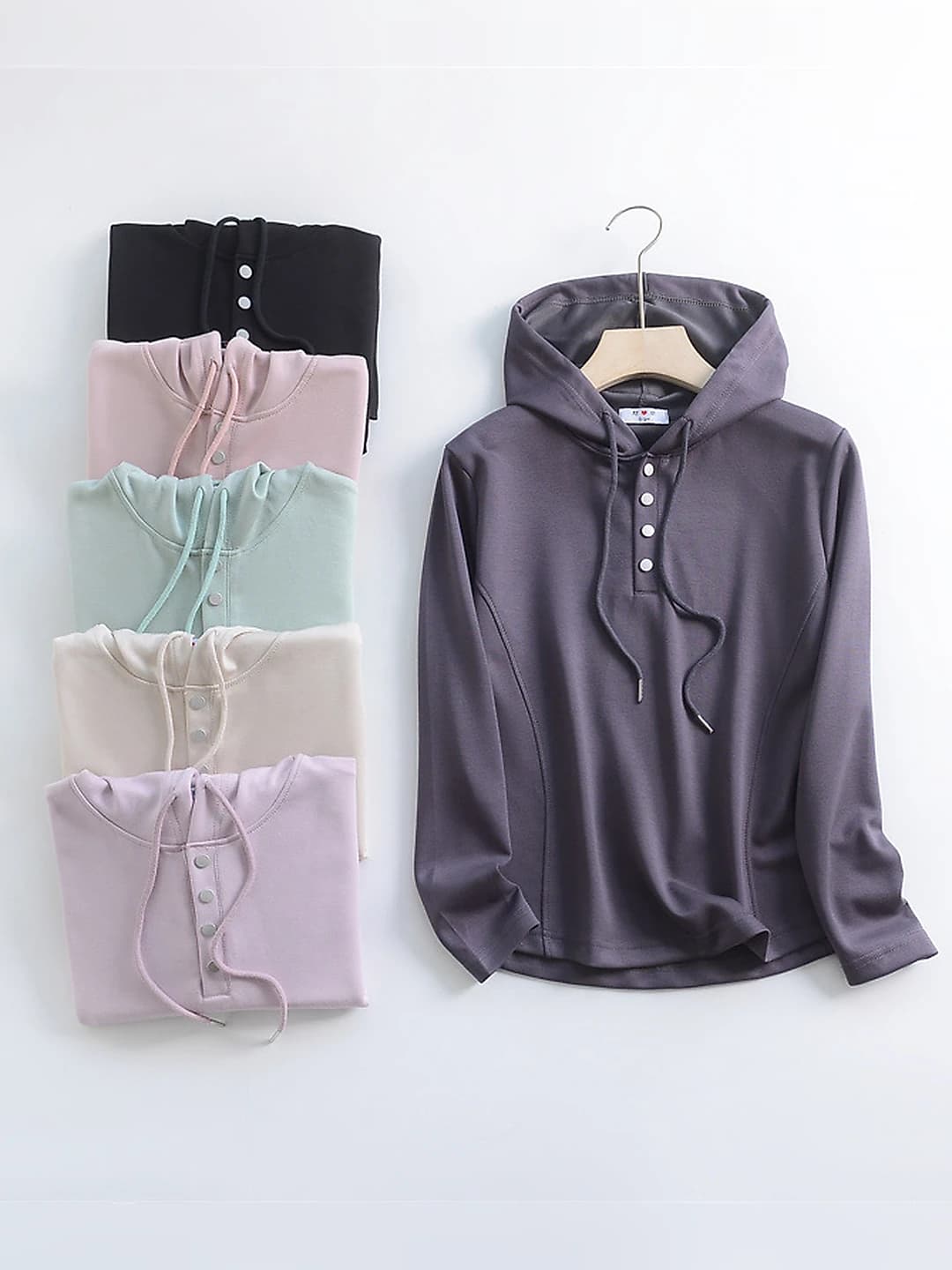Women's autumn-winter hoodie, loose fit, long sleeve, solid colour, casual, plus size, slim fit
