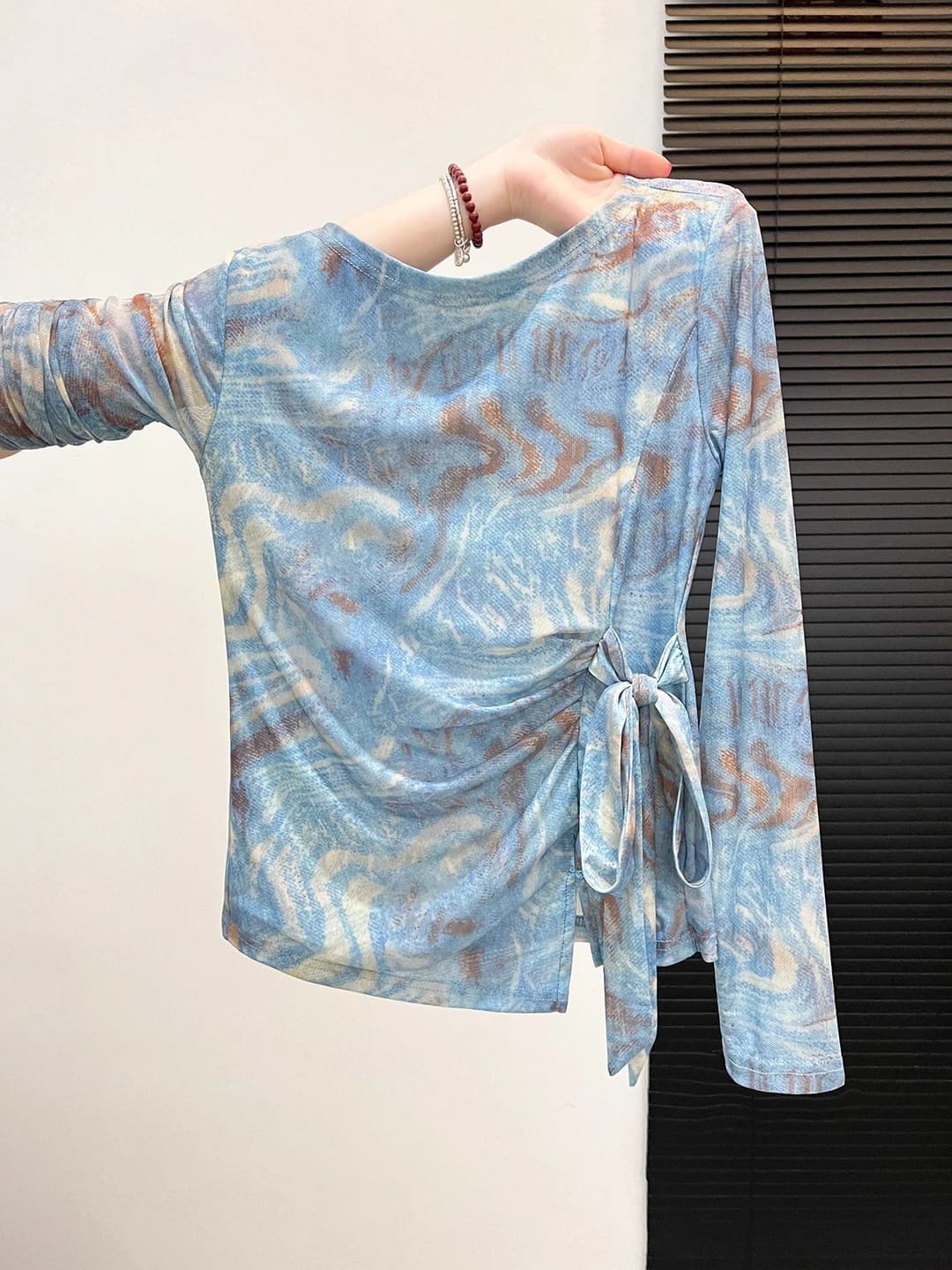 Women's long sleeve slim fit crew neck tie-dye side tie sun-protective longsleeve, autumn 2026