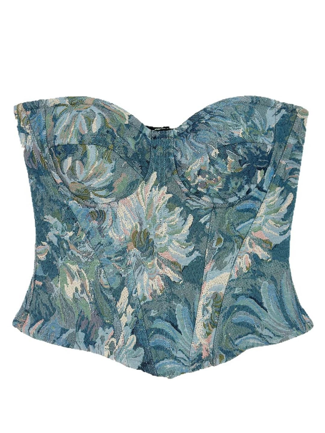 Women's corrective top and bustier: retro French jacquard, tummy control and bust support, back zip, polyester