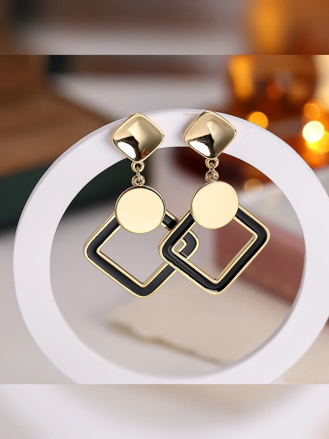 Women's retro square copper earrings