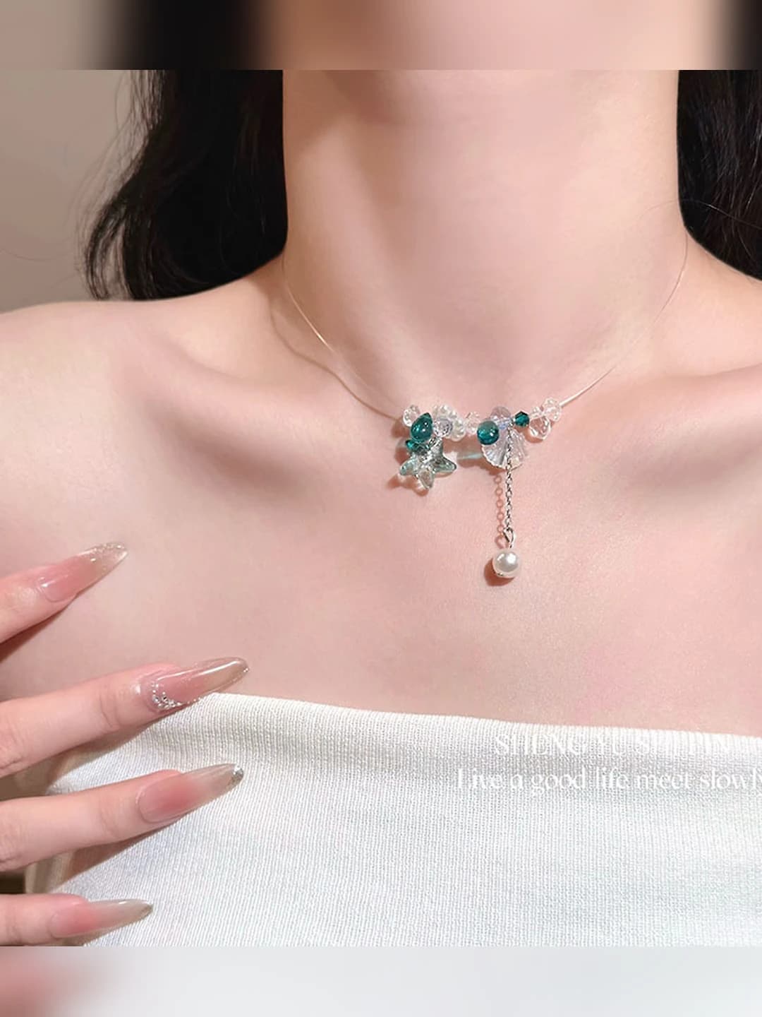 Women's summer pearl and star chain necklace in Korean style
