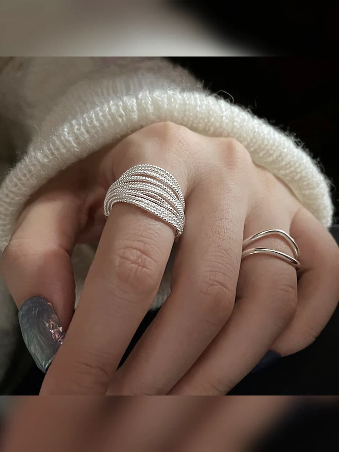 Women's bronze ring with geometric design and layered structure