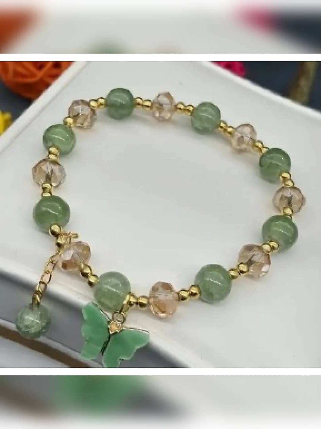 Green crystal butterfly bracelet