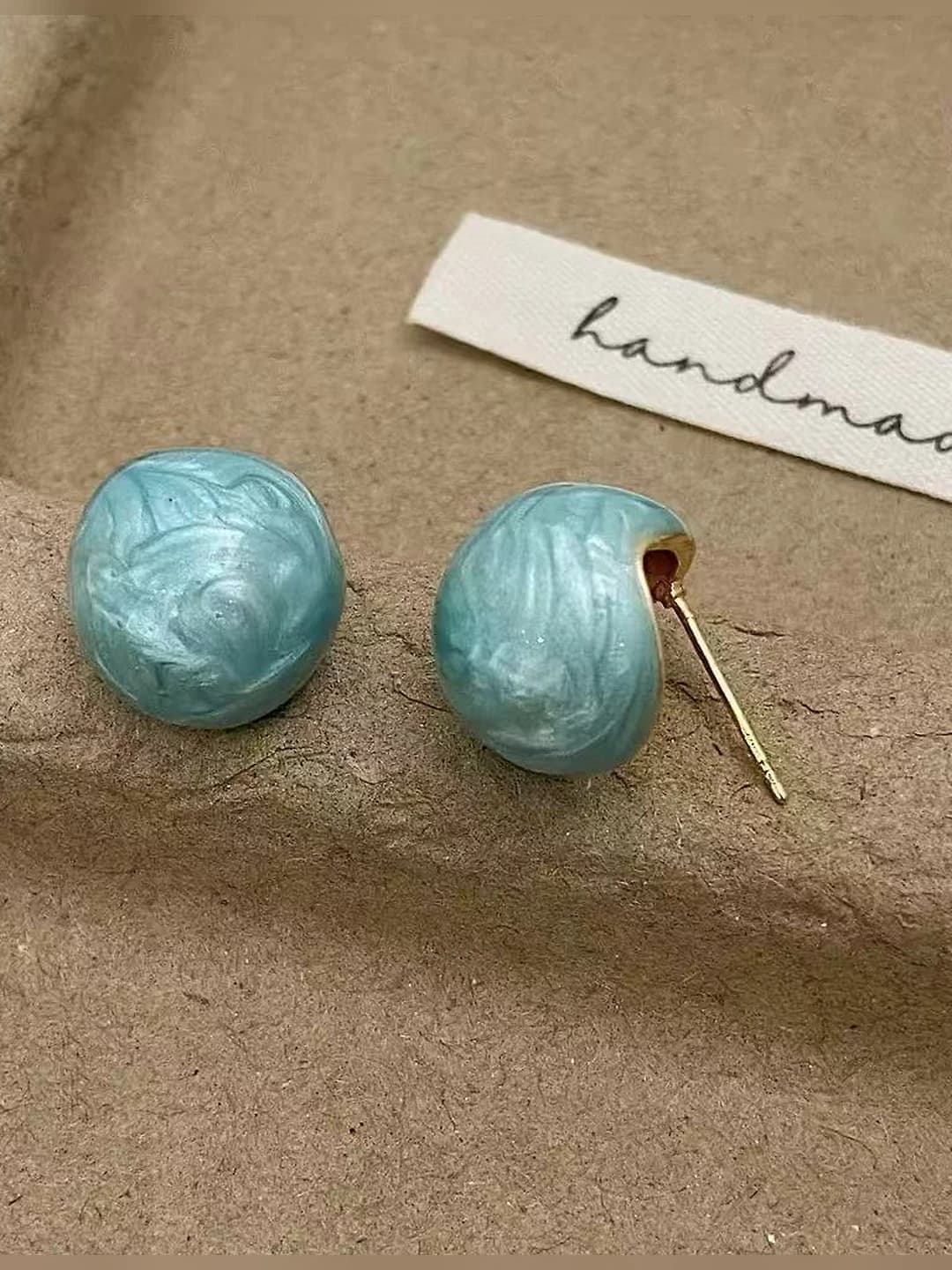 A-31 blue enamel ball stud earrings