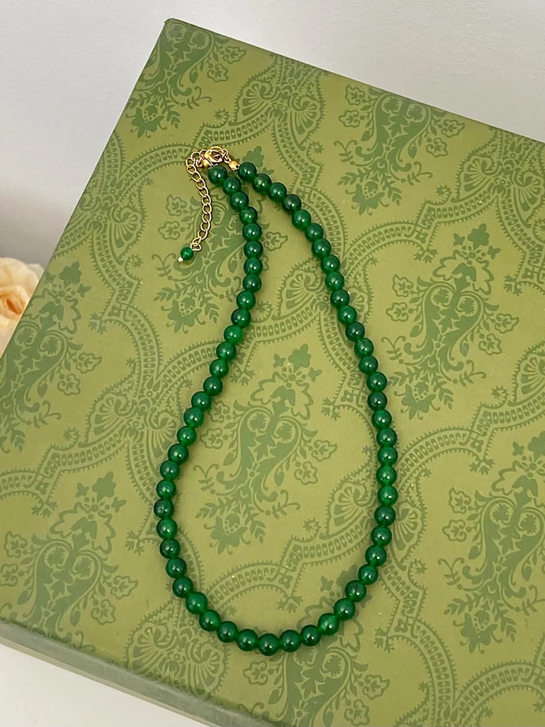 6mm green chalcedony necklace