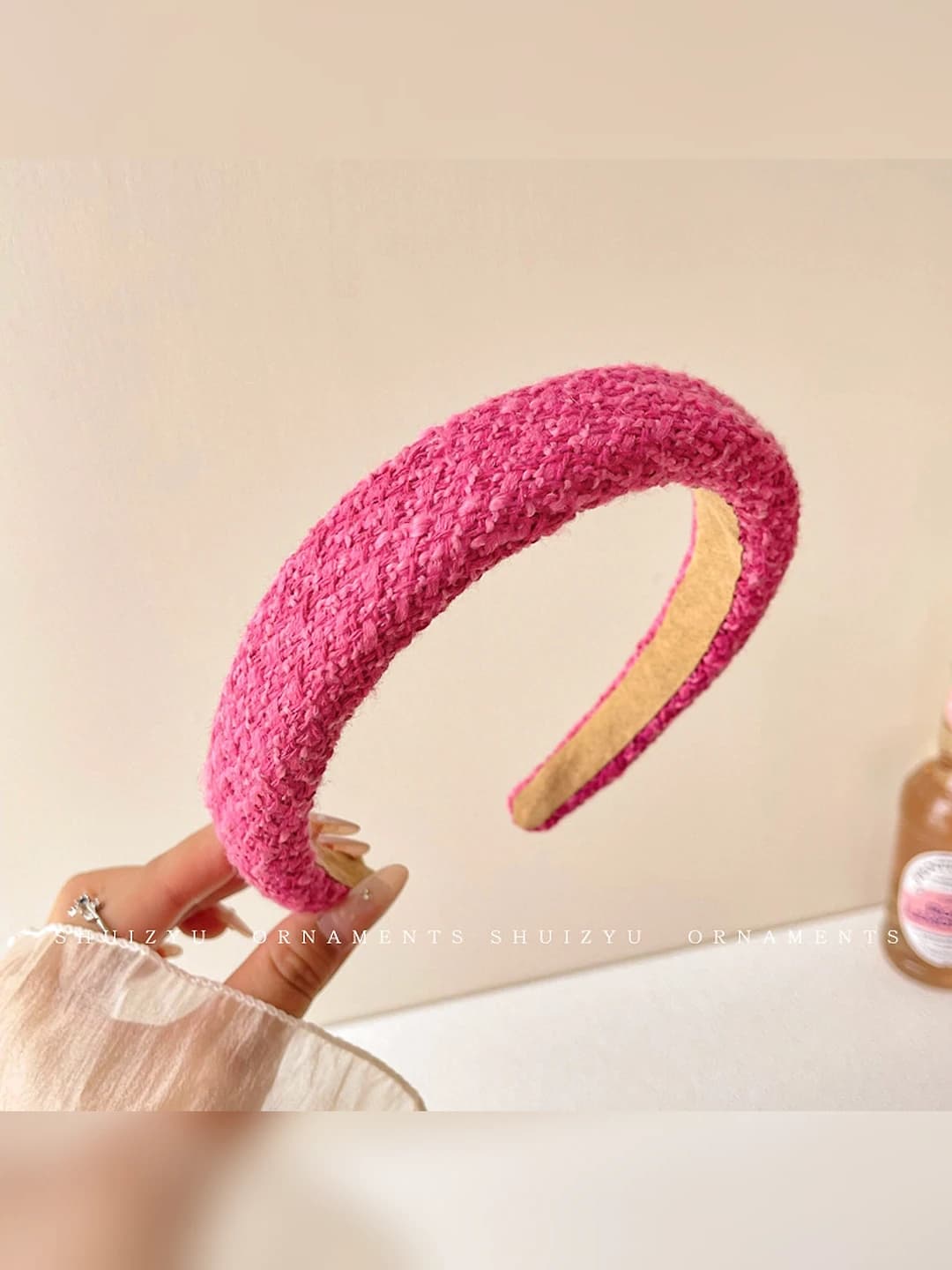 Dark rose red cross knit headband