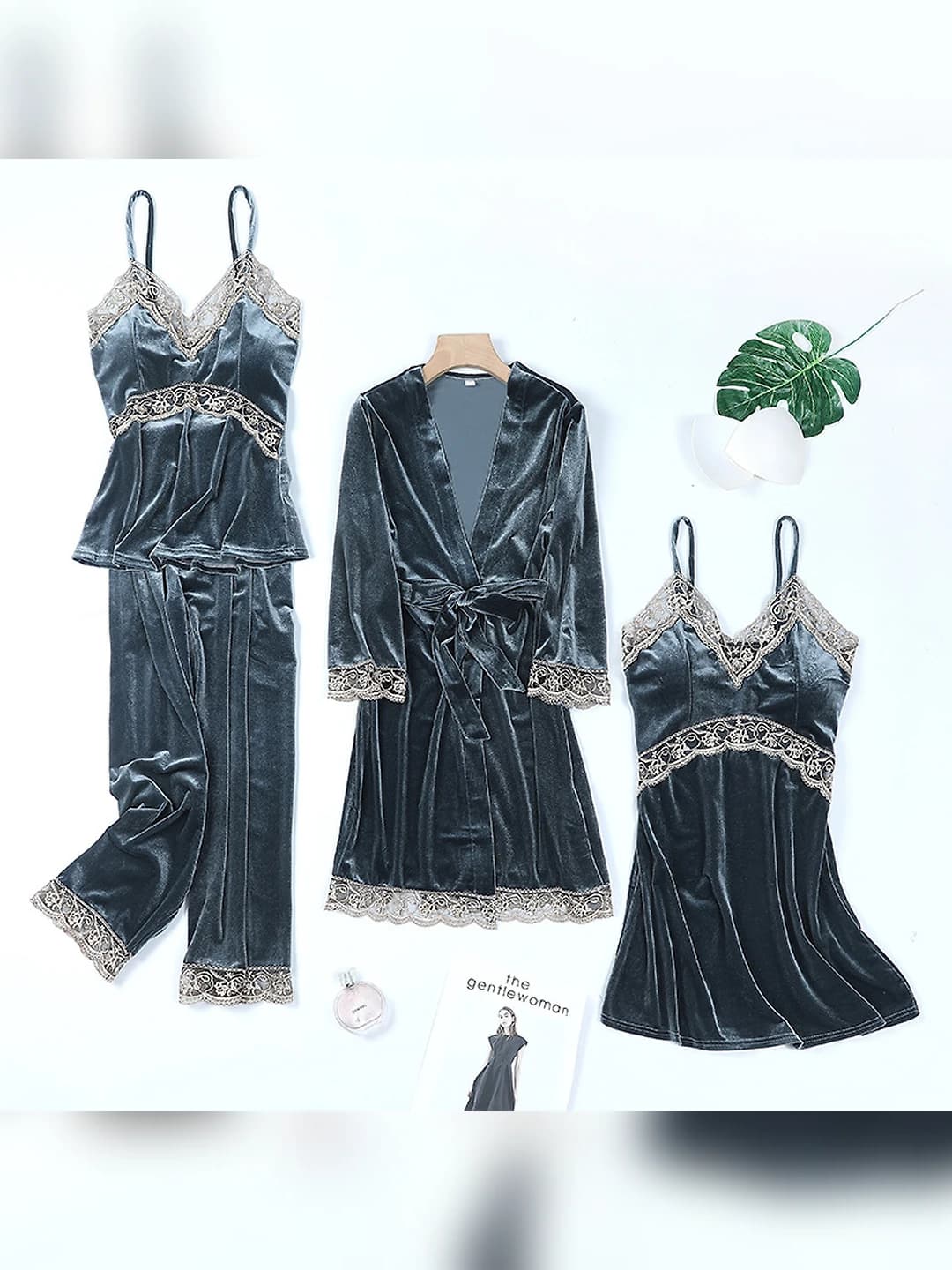 Gold velvet 4pc set - Grey cutout