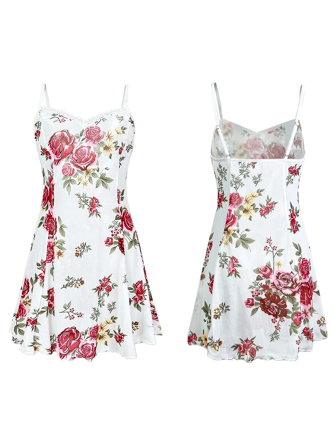 Women's floral printed nightgown, with lace, sleeveless, mini skirt, loungewear