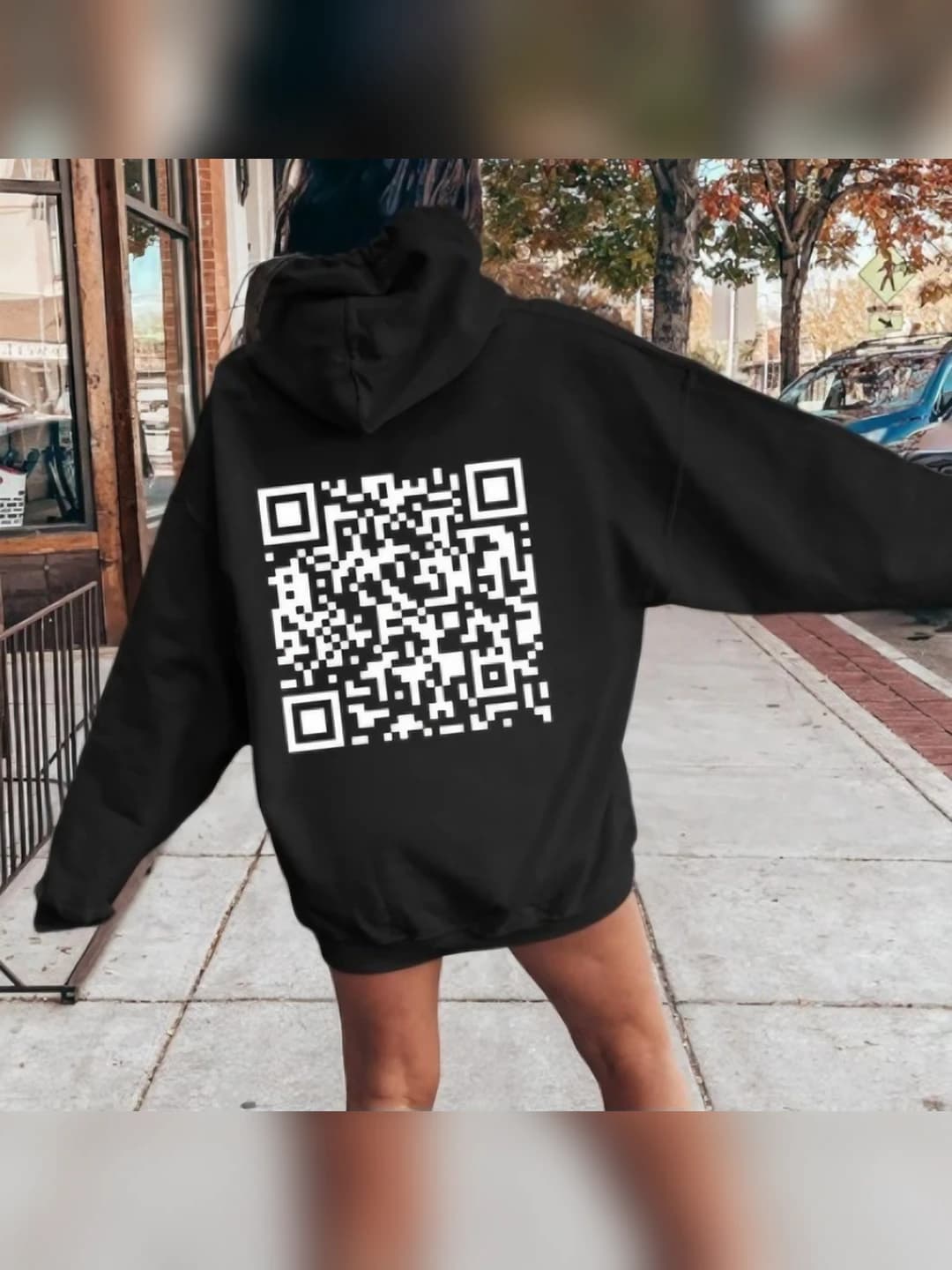 Женское худи с QR-кодом и принтом, повседневный стиль, длинный рукав, полиэстер
