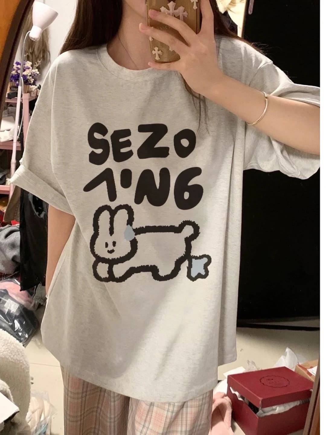 Women's 2026 summer t-shirt in Korean style, loose fit, plus size, short sleeve, crew neck, printed