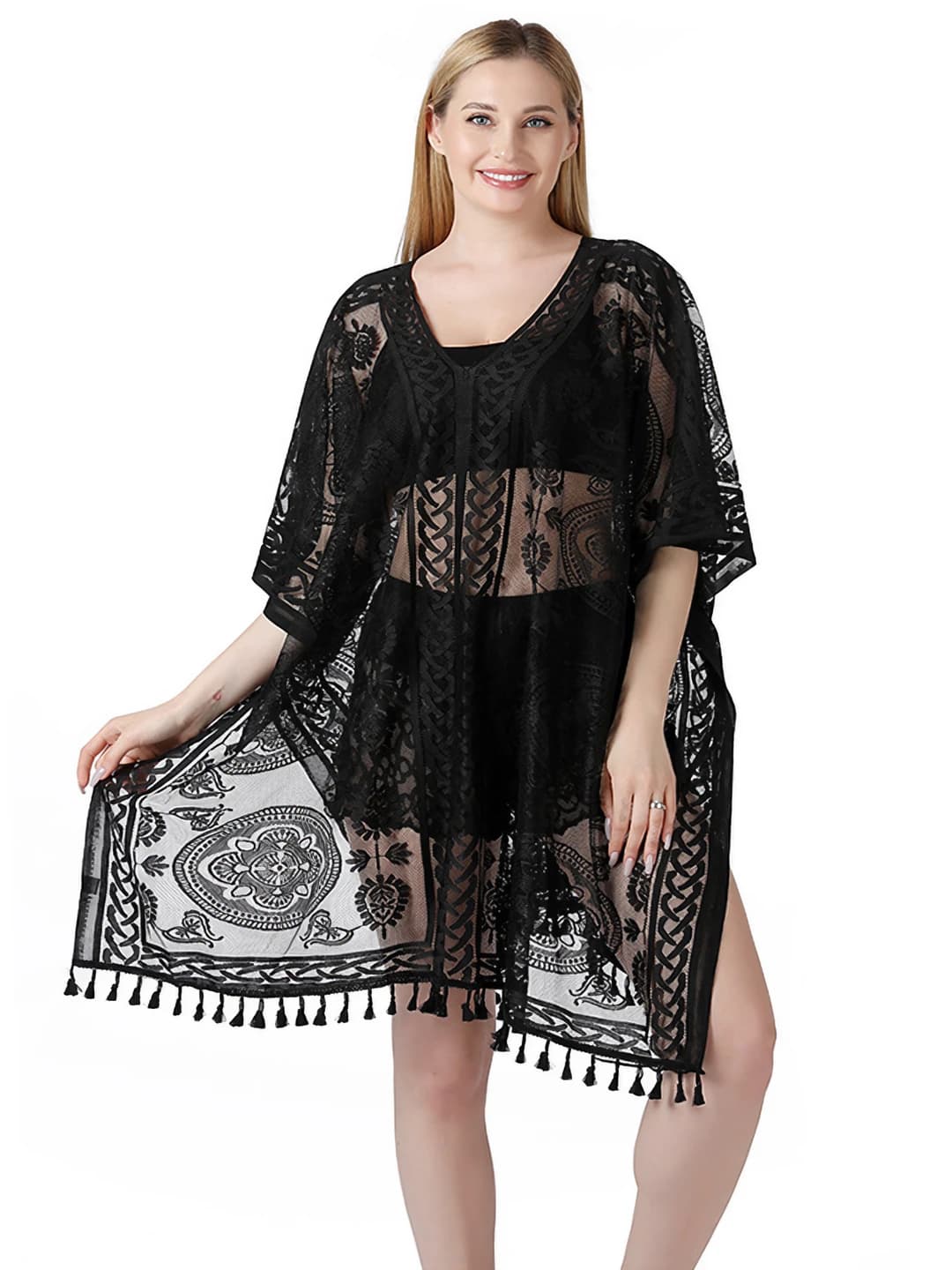 Women's lace beach tunic, sun-protective, 100% acetate set