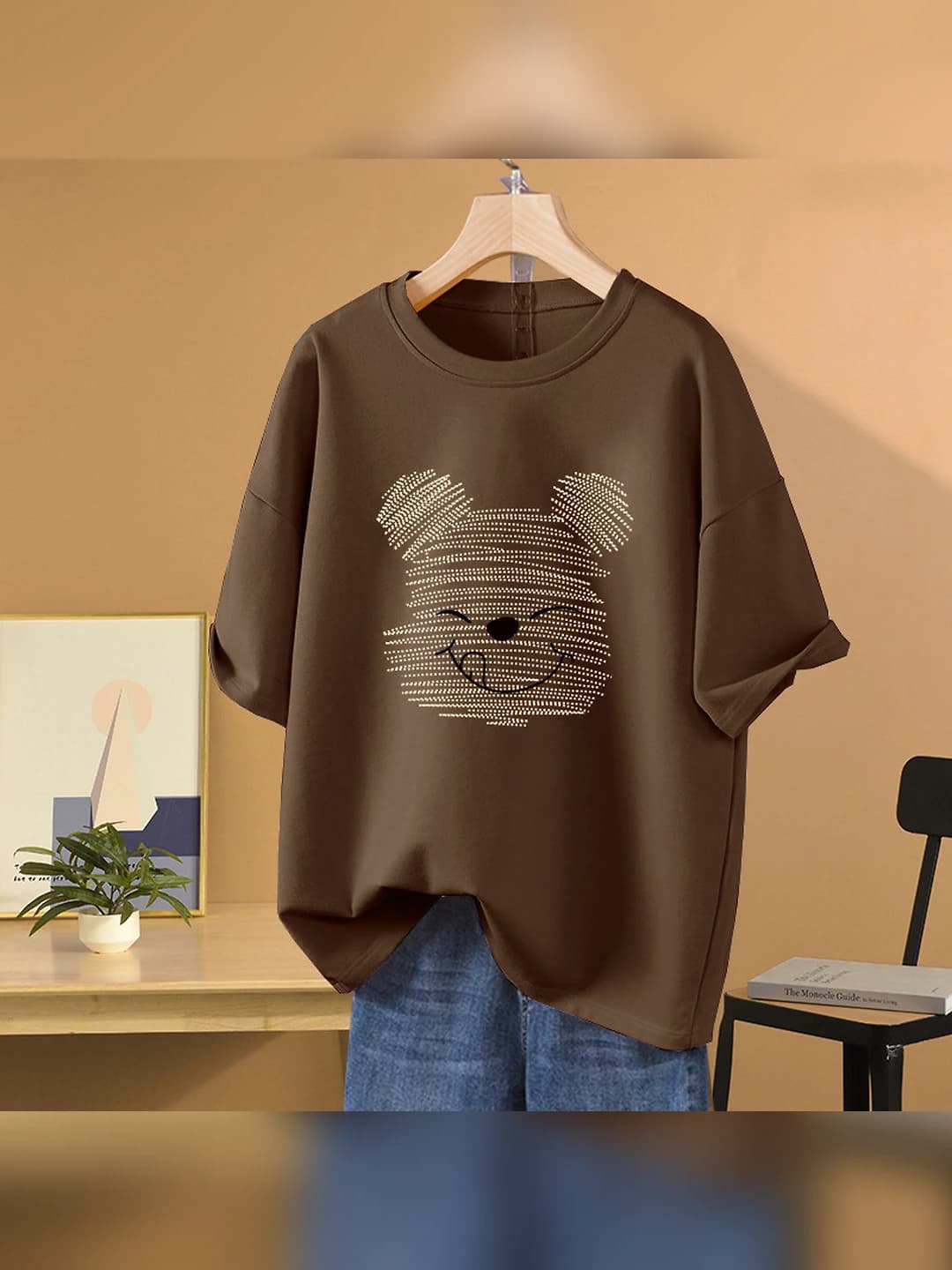 Women's plus size loose fit short sleeve retro printed t-shirt for summer