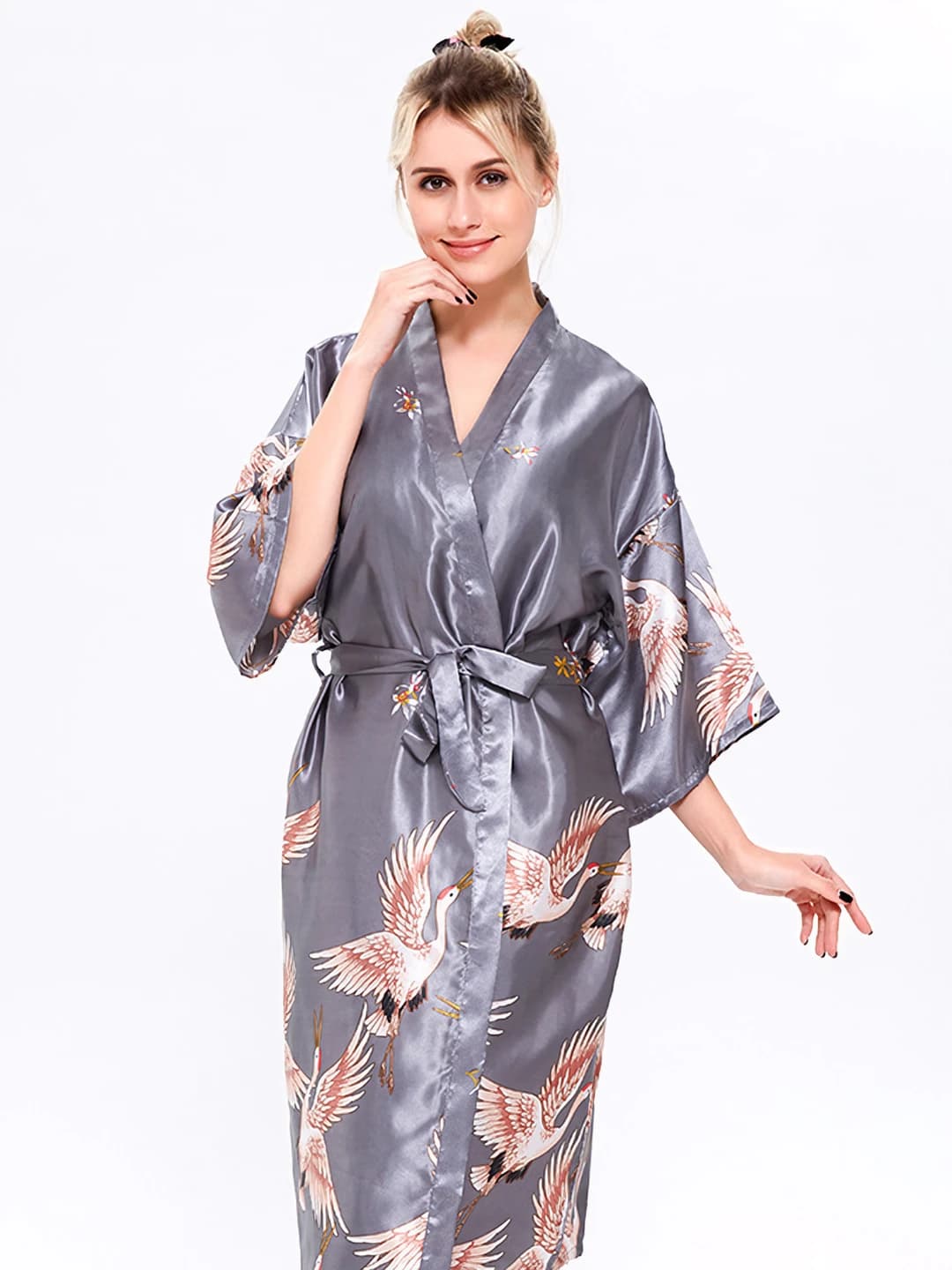 Elegance Crane Robe - Gray (Long Length)