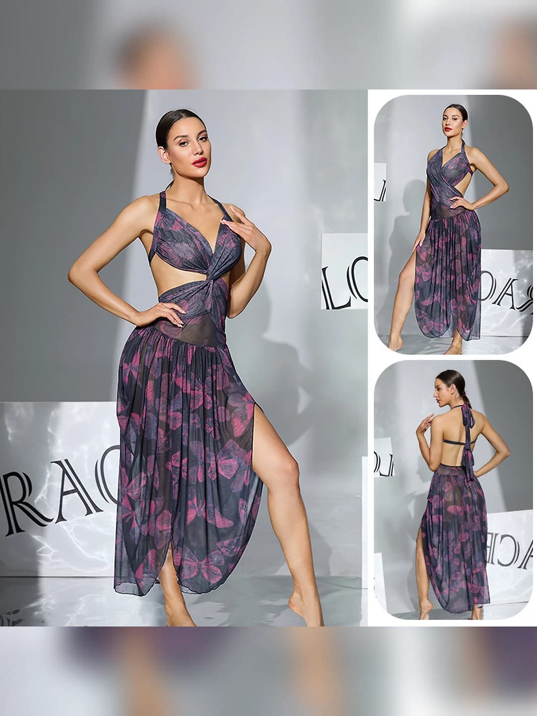 Women's nightgown: printed, sleeveless, long skirt, ultra-thin fabric, breathable, summer, spring, autumn