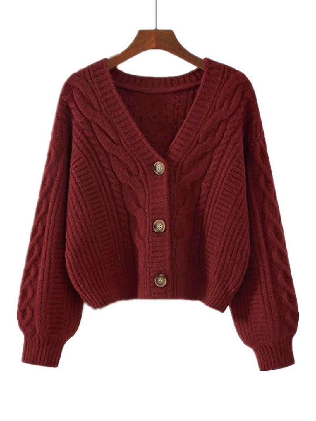 Red knitted cardigan