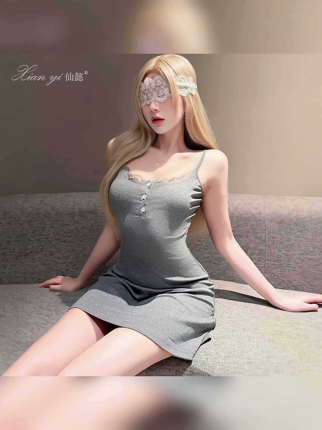 Women's lace slim fit slip dress, slimming, crew neck, sleeveless, summer, spring, autumn, for home and going out