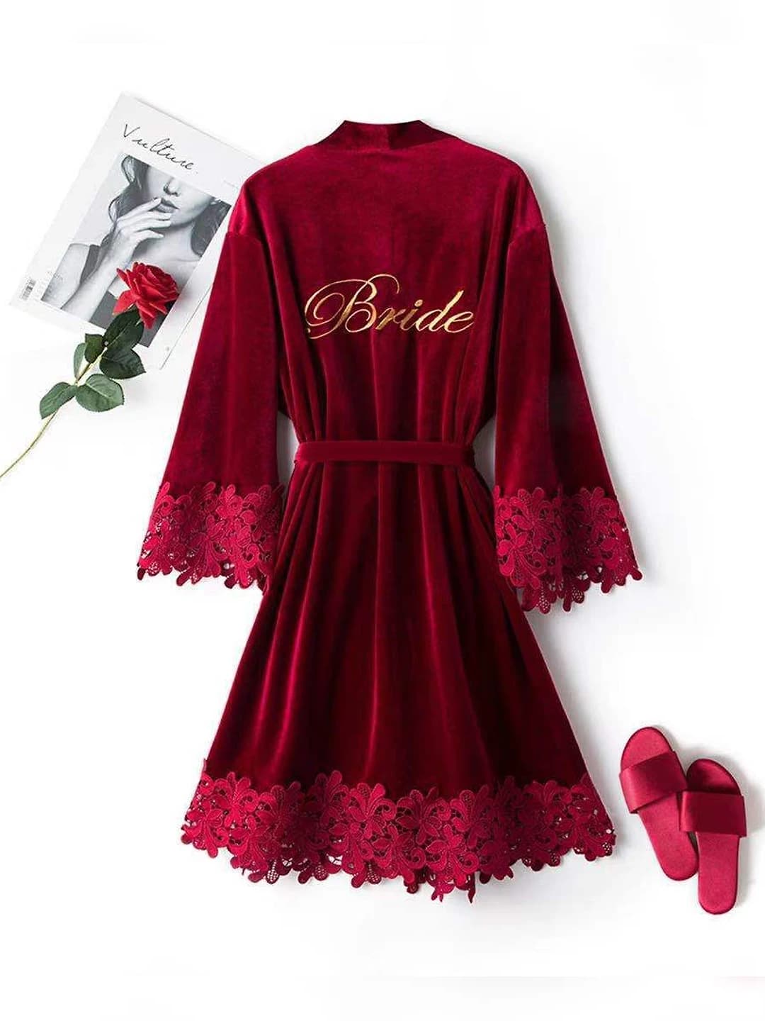 Gold velvet bride - wine red