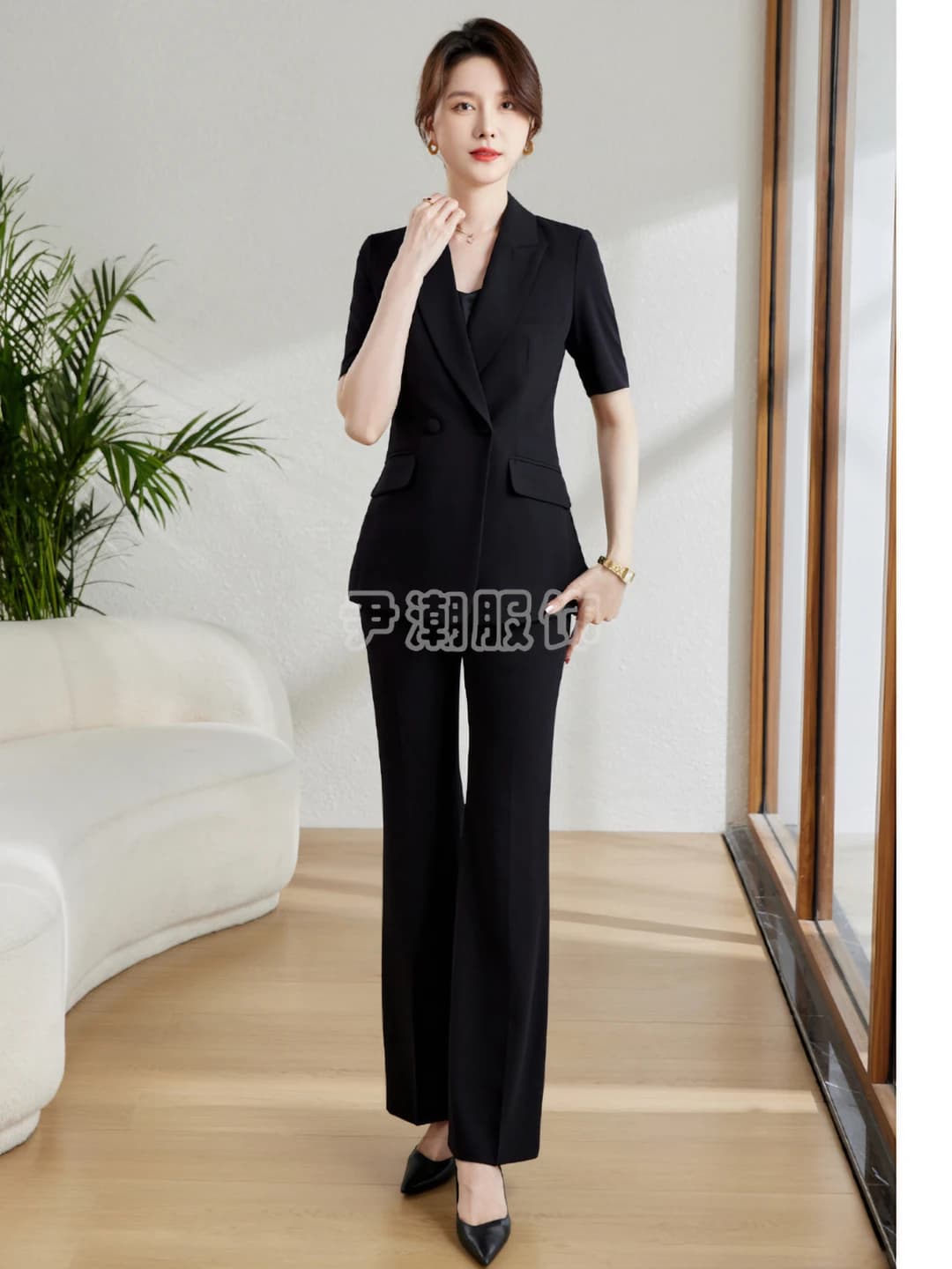 Women's summer short-sleeve suit set with trousers, formal OL style